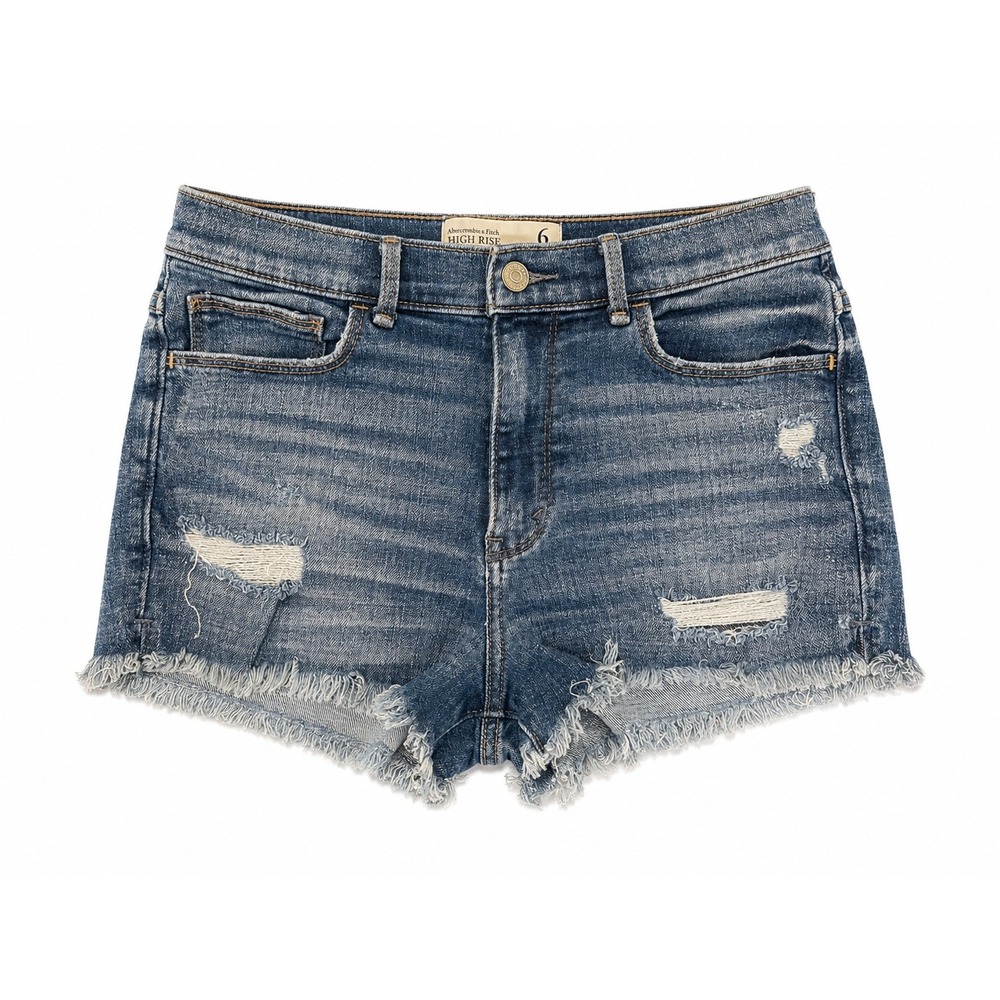Abercrombie & Fitch High Rise Distressed Denim Shorts Medium Wash Womens Size 6